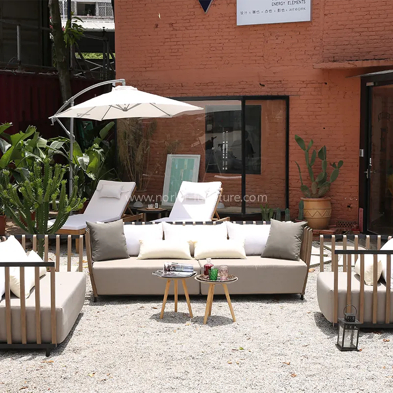 Üst düzey dış kanepe sprey alüminyum çerçeve tik ahşap çerçeve kanepe Üst düzey dış kanepe sprey alüminyum çerçeve tik ahşap çerçeve kanepe