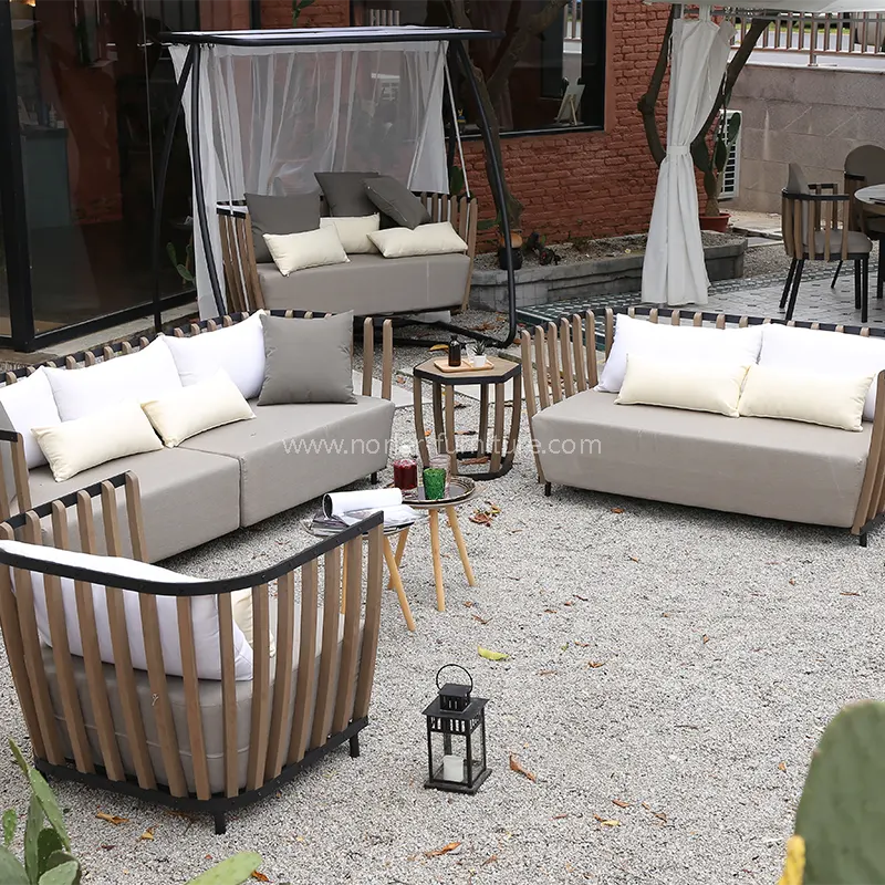 Üst düzey dış kanepe sprey alüminyum çerçeve tik ahşap çerçeve kanepe