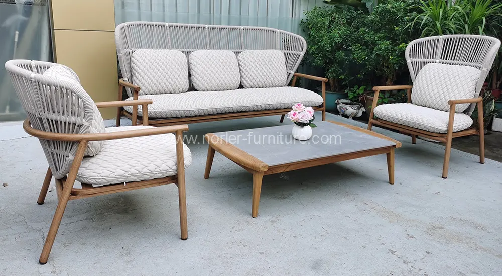 Durable Teak&Rope Outdoor Sofa