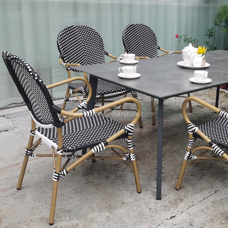 Modern su geçirmez dayanıklı alüminyum pe rattan yemek seti