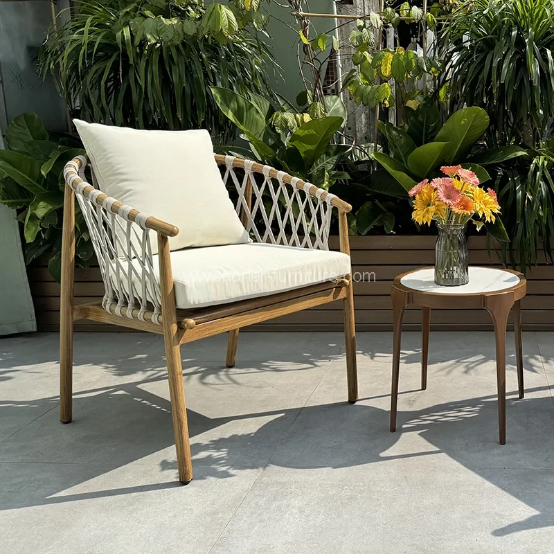 Açık balkon tik ahşap halat bahçe seti