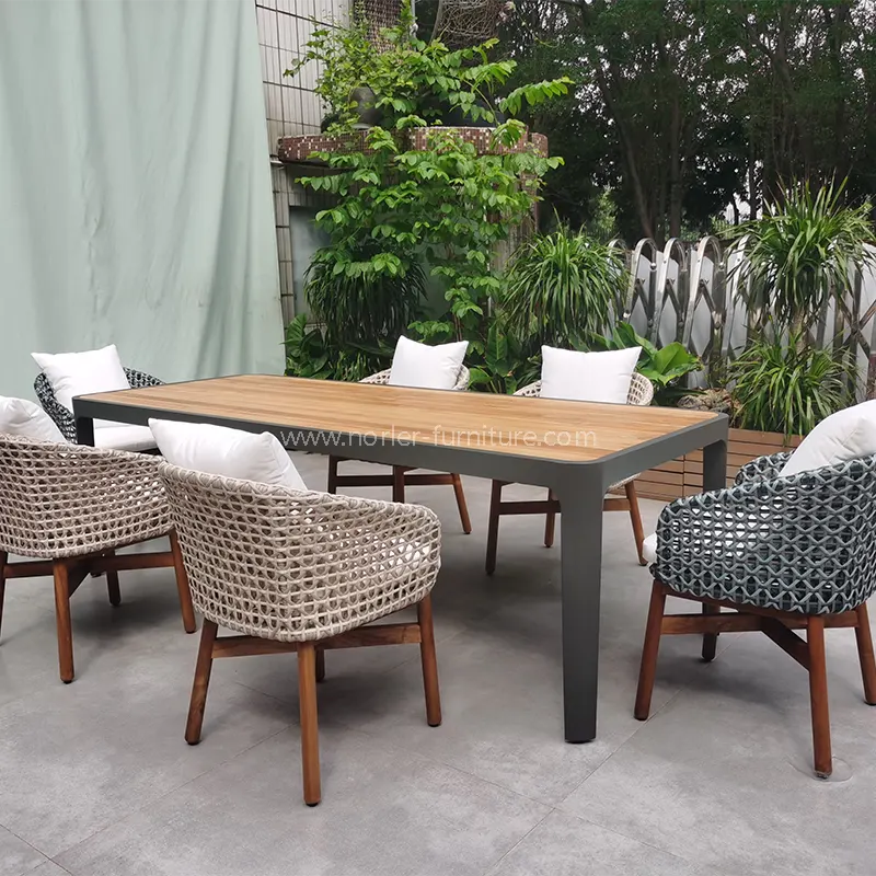Açık Tik Alüminyum Çerçeve Pe Rattan Yemek Seti